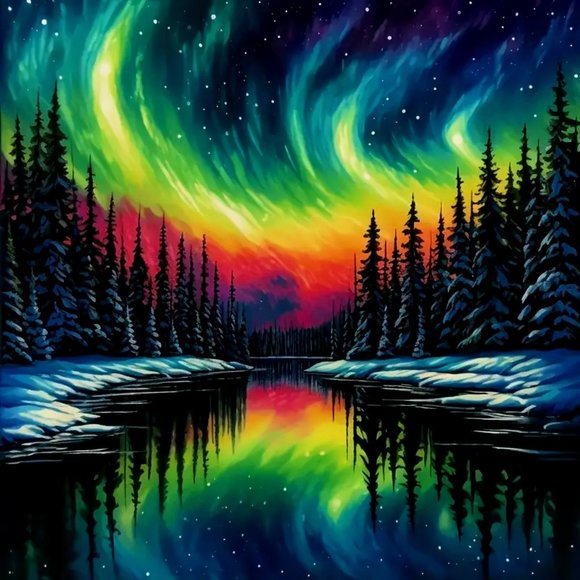 MOUNTAIN WATER AURORA BOREALIS DIAMOND PAINTING SIZE 7.87X7.87 INCHES NWT! - Picture 1 of 5